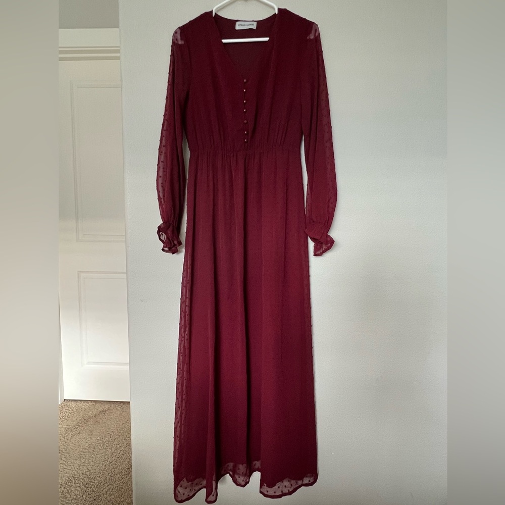 Citrus and Lemon Burgundy Red Holiday Maxi Dress